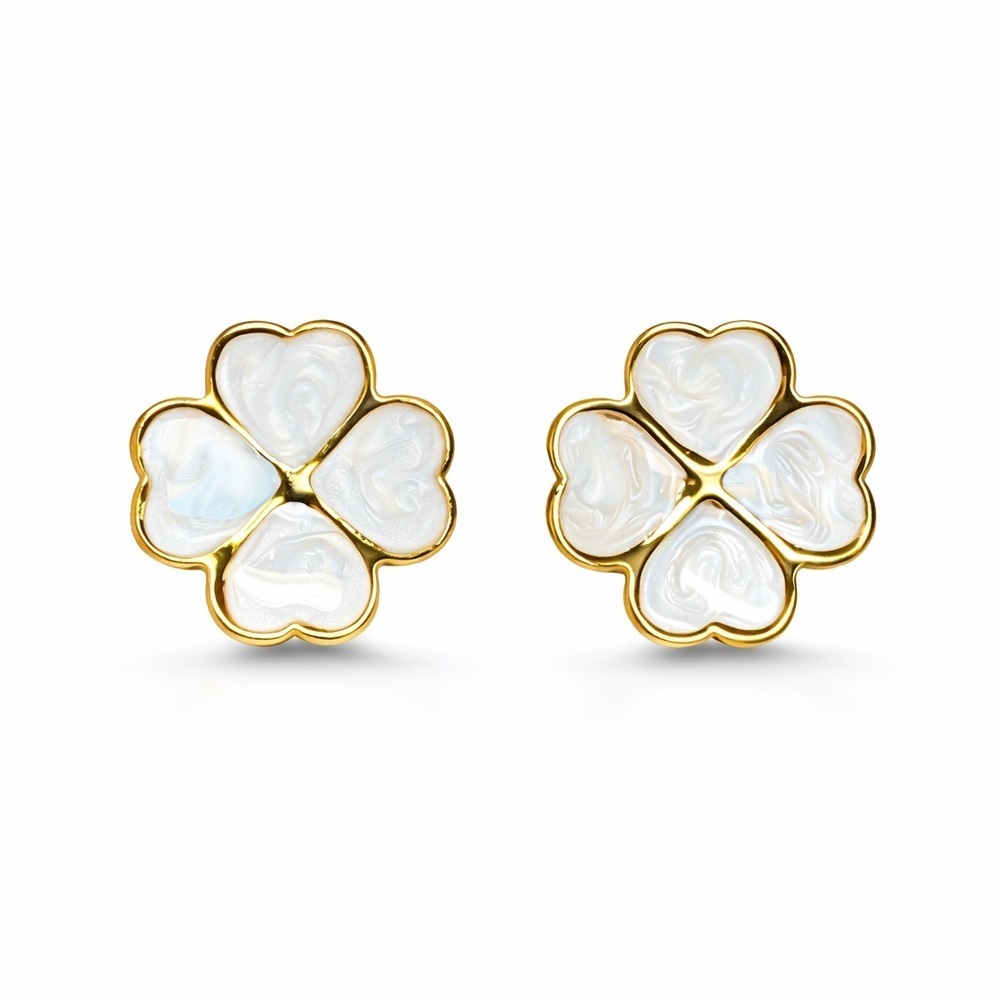 ⚜️ Elegant Gold and White Flower Earrings